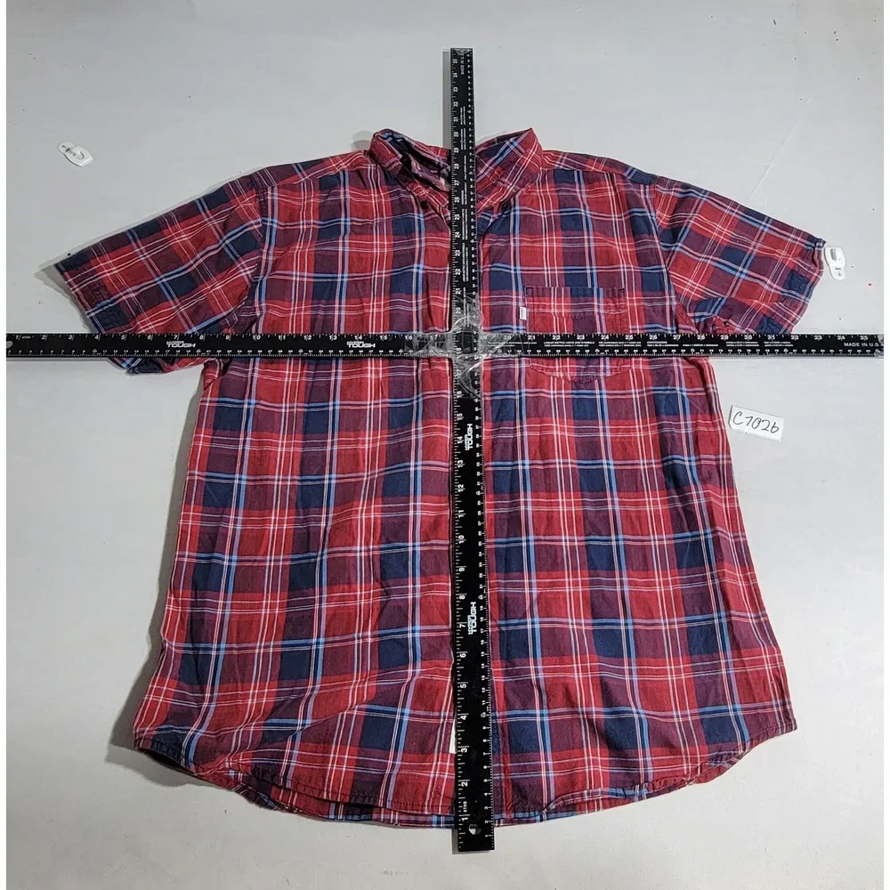 Levis Mens Large Red Blue Plaid Short Sleeve Button Down Shirt 3LDSW0671 Cotton